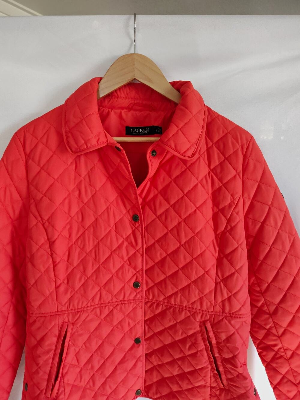 Lauren Ralph Lauren Hyannis Orange Solid Quilted Button Front Jacket Collared L